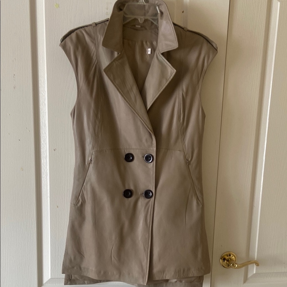 Women's all leather sleeveless long vest.